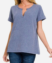 Zenana - Melange Baby Waffle Shirt