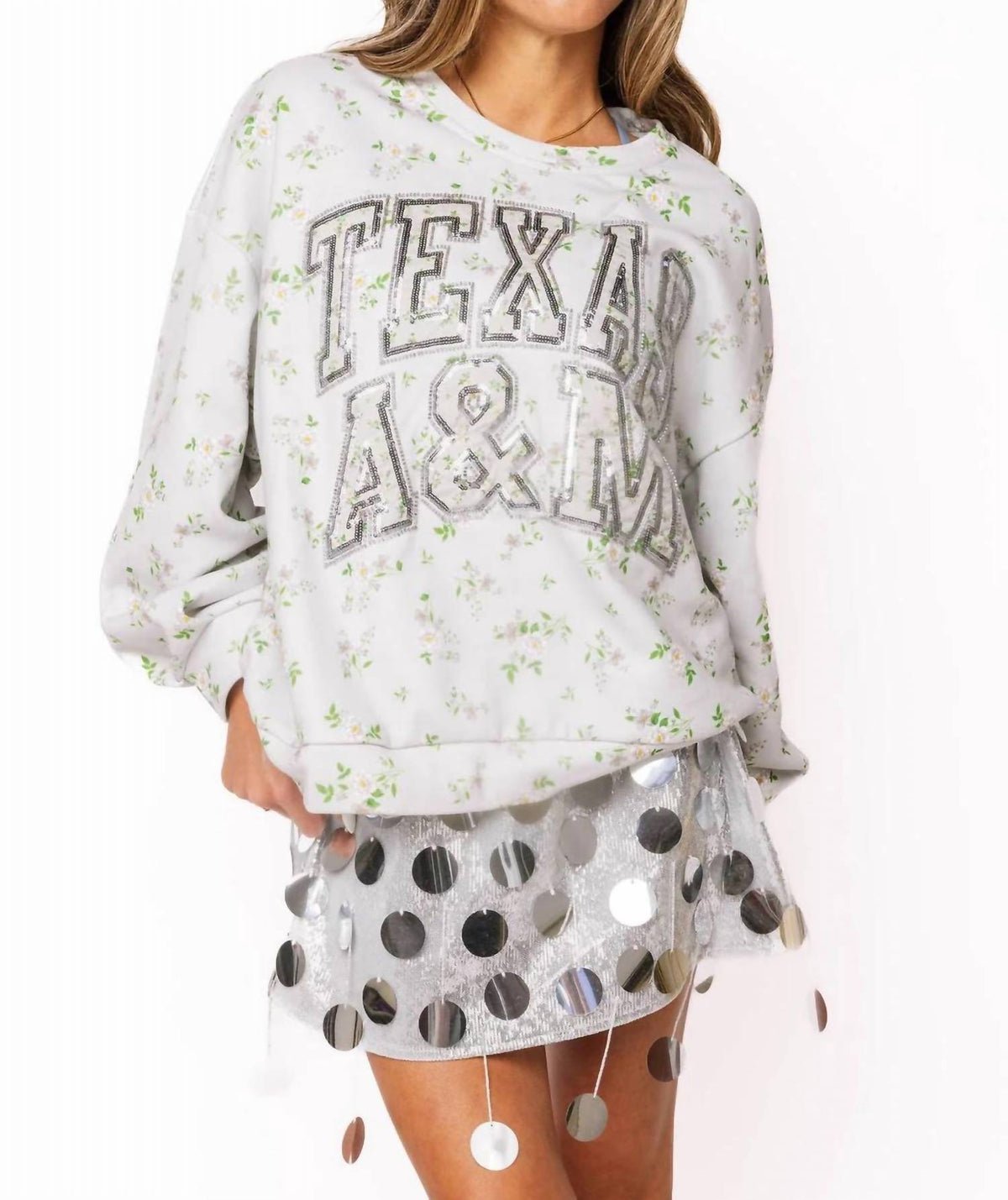 Queen Of Sparkles - Licensed Texas A&m Floral Initial Sweatshirt