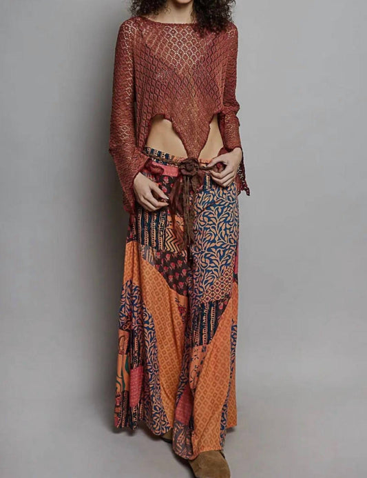 Pol - Vintage Patchwork Wide Leg Pants With Pockets