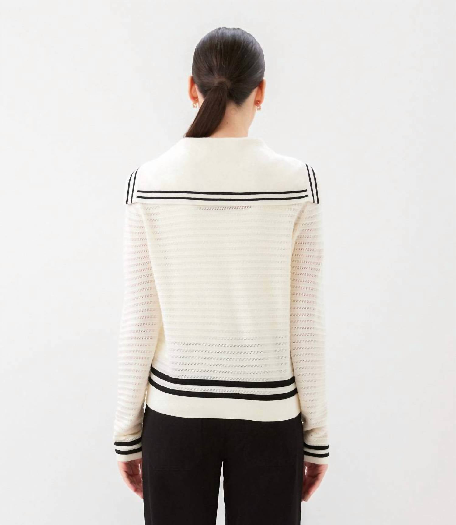 Karen Kane - Stripe Sailor Collar Cardigan Sweater