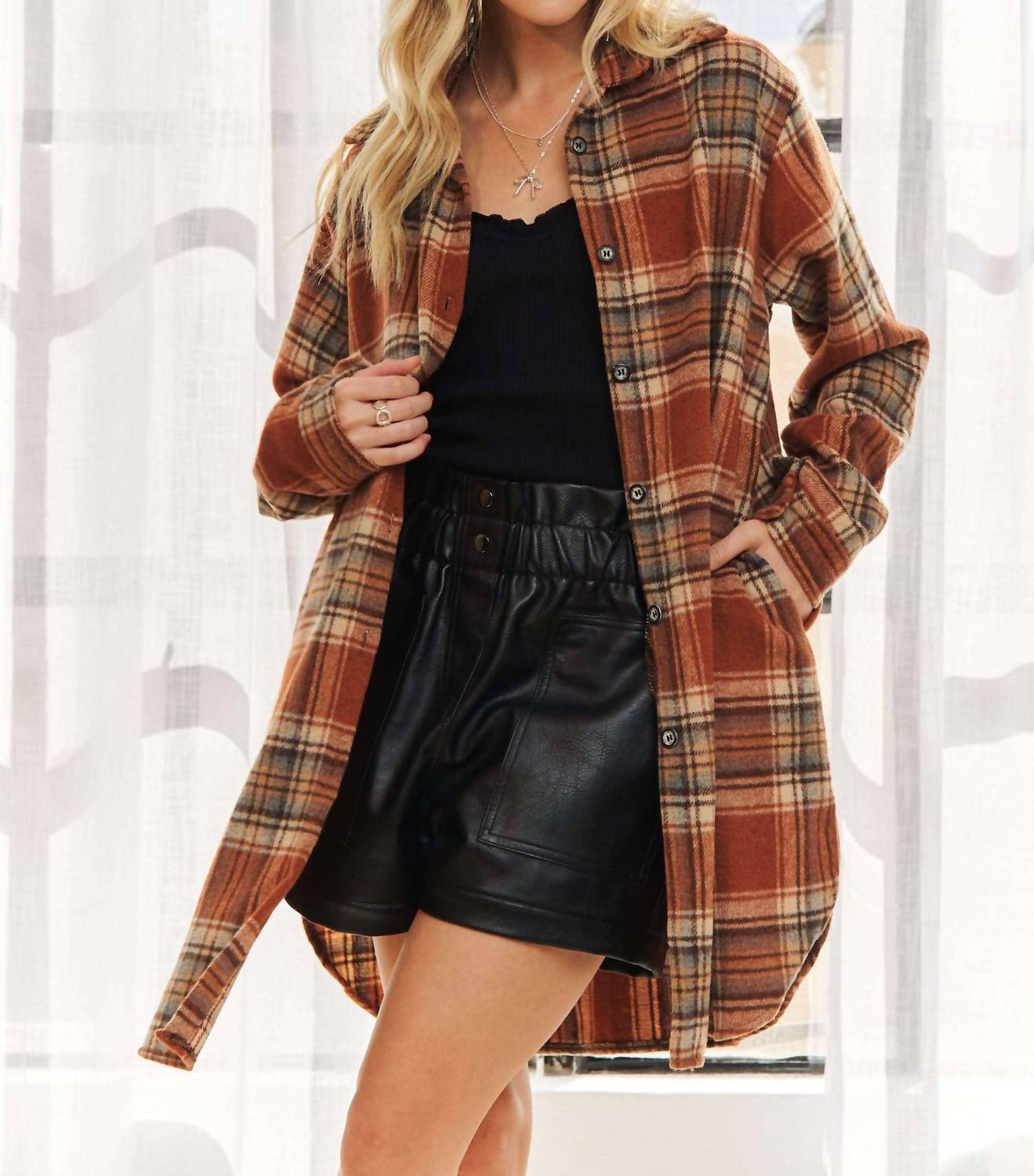 Adora - Amore Button Down Flannel Shacket - Plus