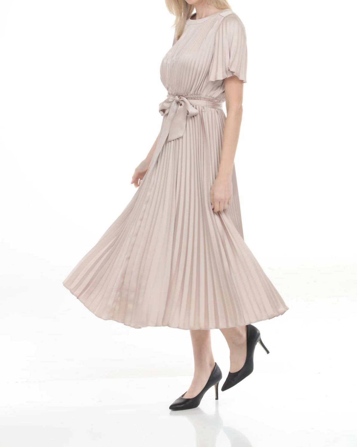 Joseph Ribkoff - Pleated Satin Midi Fit And Flare Dress