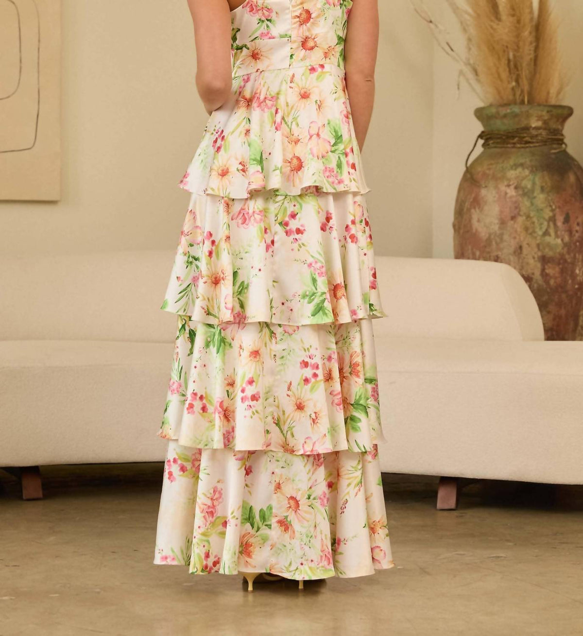 Skies Are Blue - Floral Print Tiered Maxi Dress