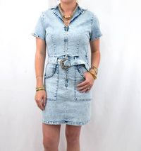 entro Denim Belted Dress in light blue - women's dress