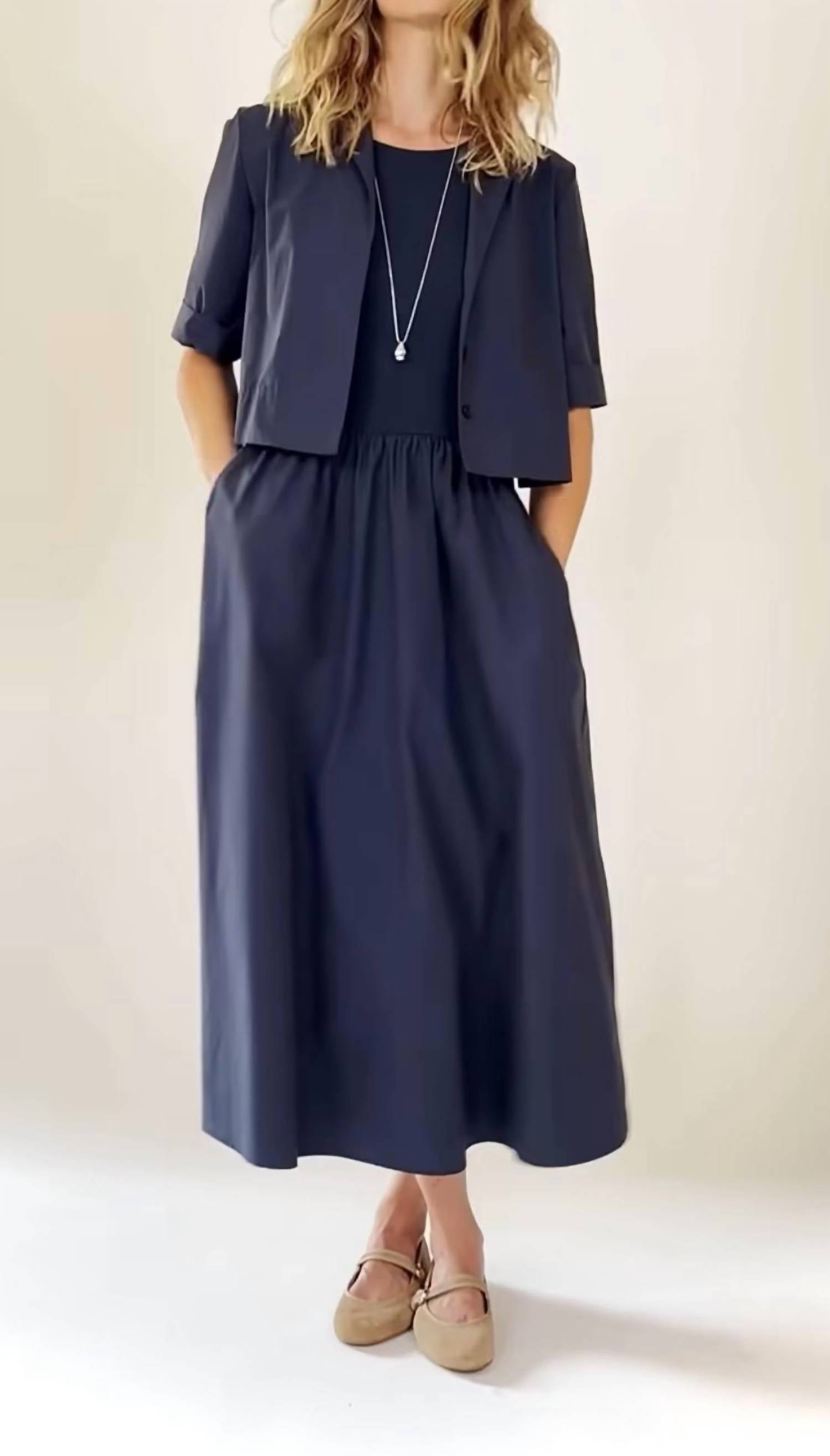 Elliott Lauren Rib Knit Woven Combo Dress in navy - women's dress