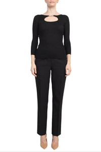 T Tahari - Boat Neck Ribbed Cutout Front Knit Top