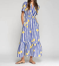 Vilagallo - Susie Lemon Striped Maxi Dress