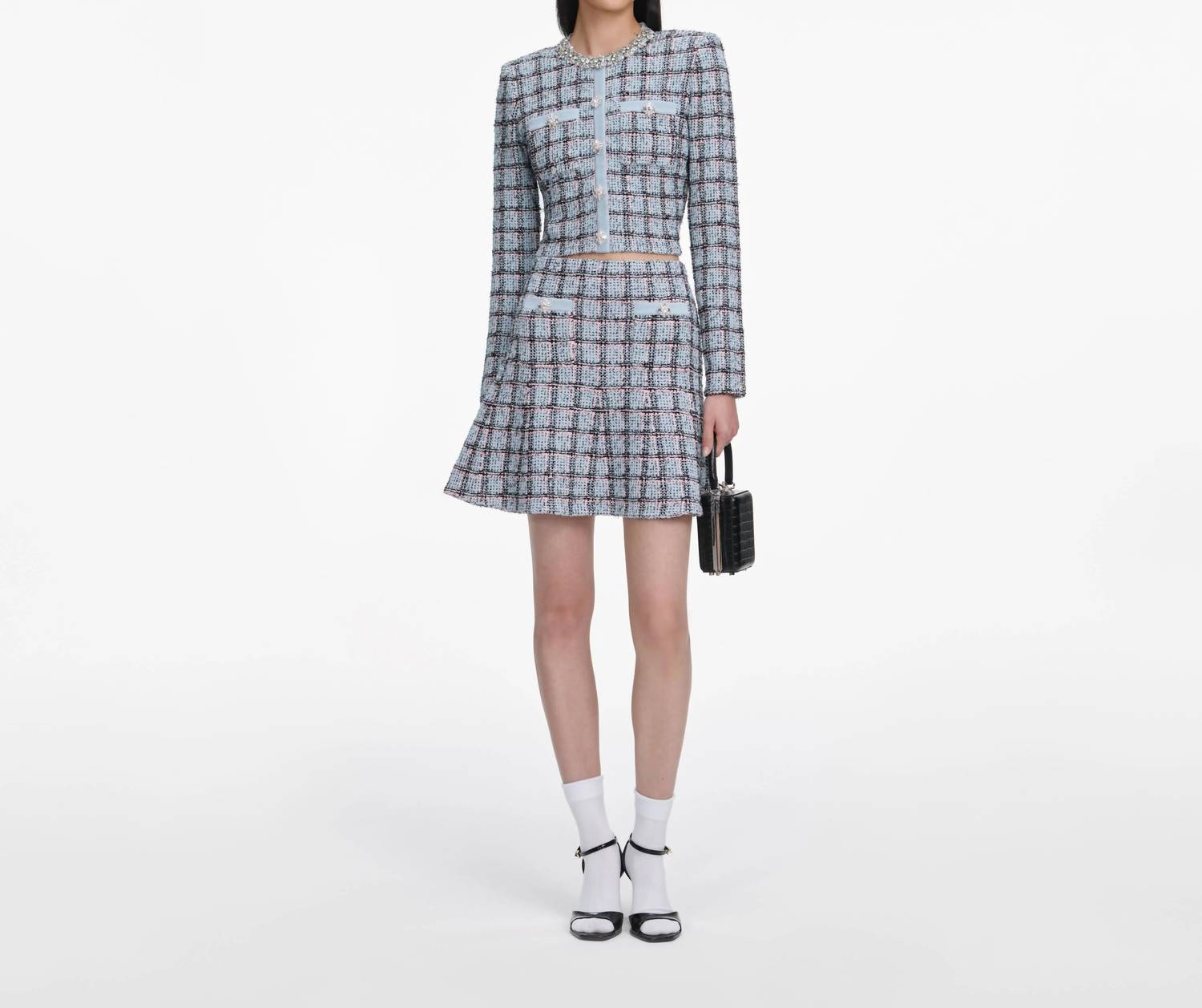 Self-Portrait - Check Knit Mini Skirt
