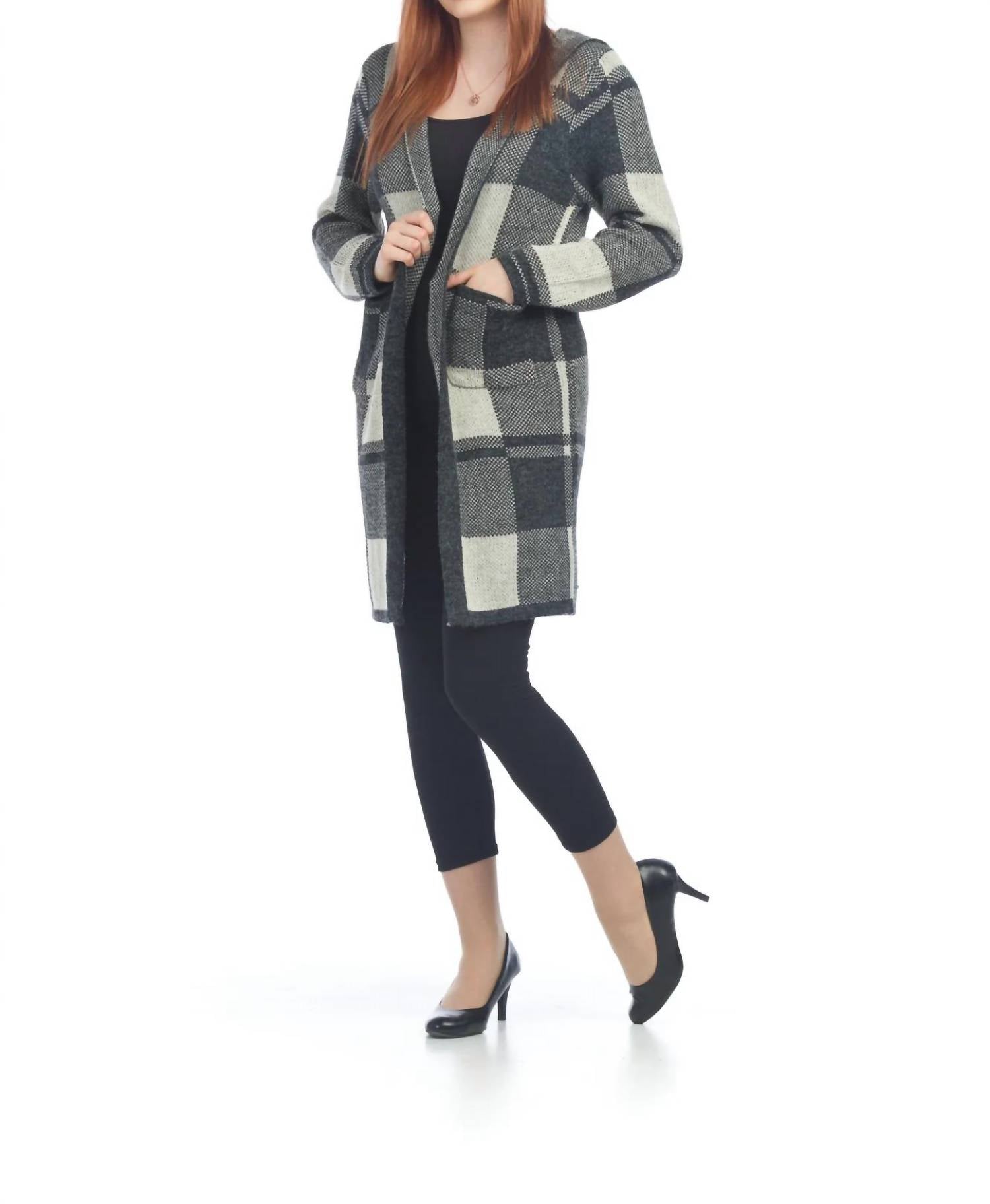 Papillon - Check Hooded Cardigan With Pockets
