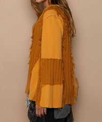 Pol - Flare Sleeve Contrast Panels V-neck Knit Top