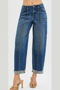 Risen - High Rise Fit Barrel Cuffed Jeans