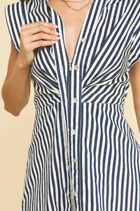 PINCH Women's Striped Button Down Midi Dress in navy white - women's dress - view 6