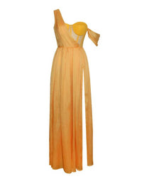 Miss Circle - Silk Pleated Corset High Slit Maxi Gown