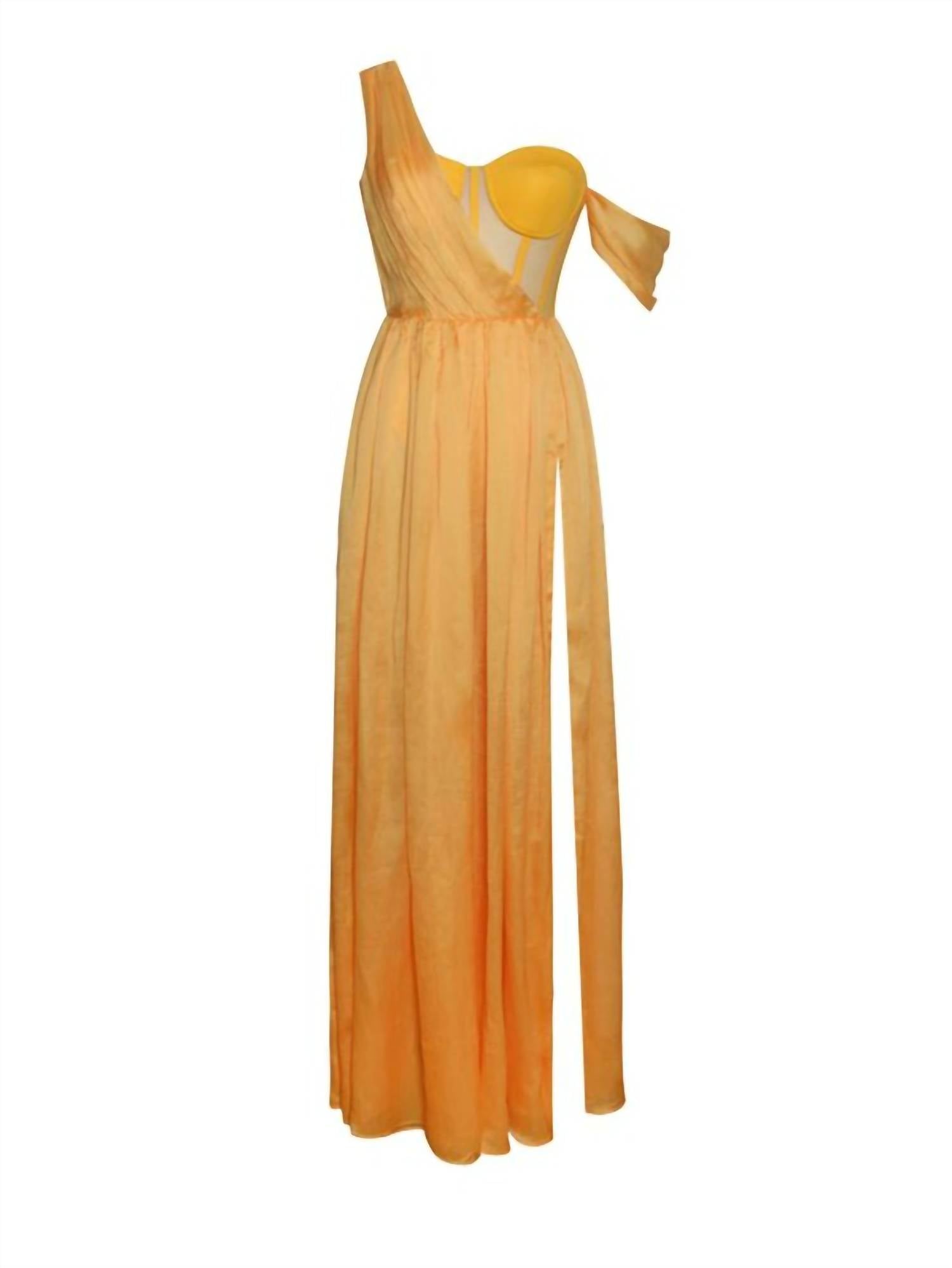 Miss Circle - Silk Pleated Corset High Slit Maxi Gown