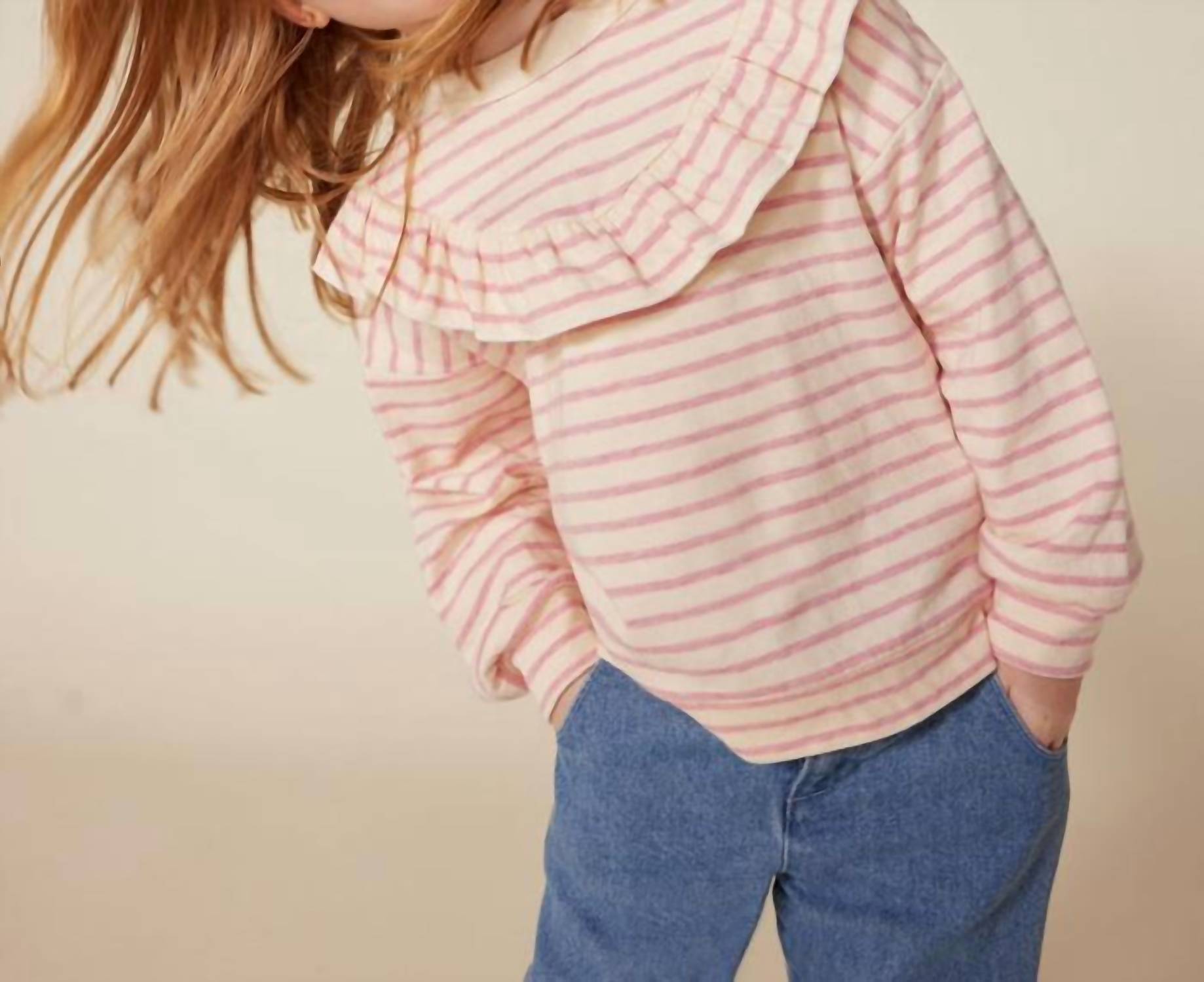 Petit Bateau - Girl's Striped Sweatshirt With Ruffles