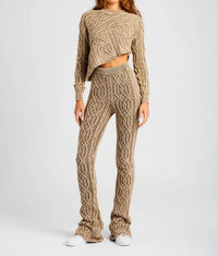 SER.O.YA Cayenne Cable Knit Flare Pants in washed tan - women's pants - view 4