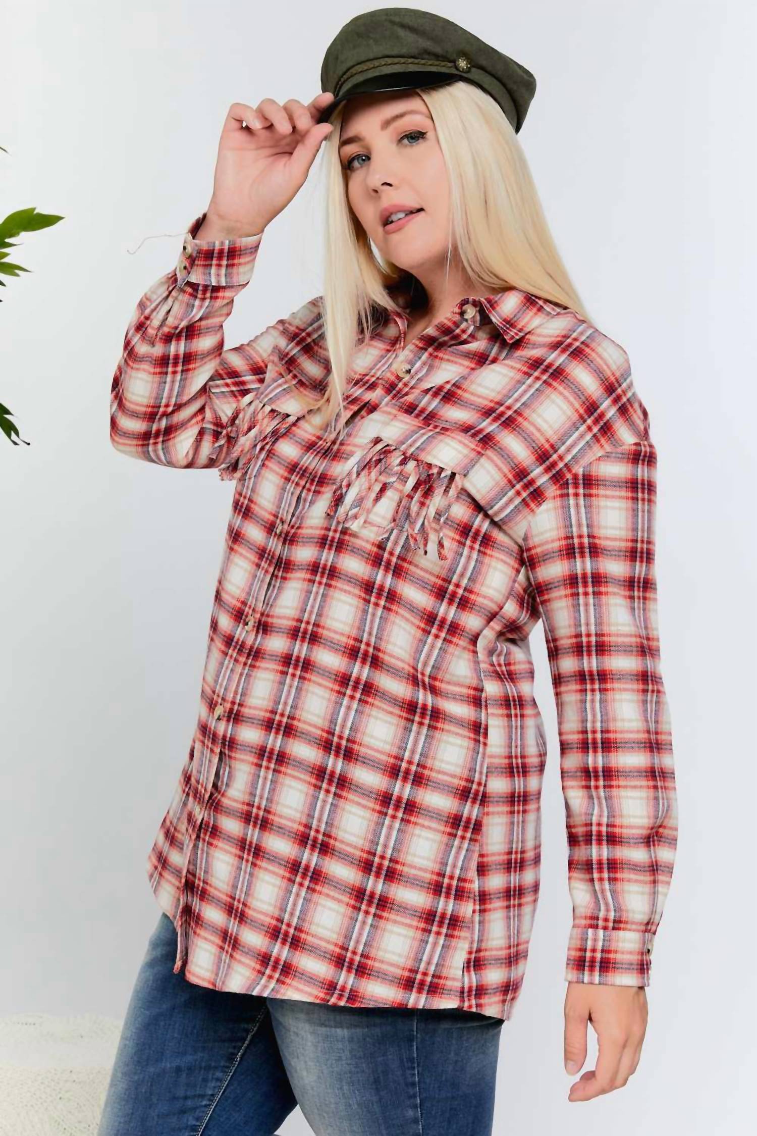 Davi & Dani - Plaid Button Up Plus Shirt