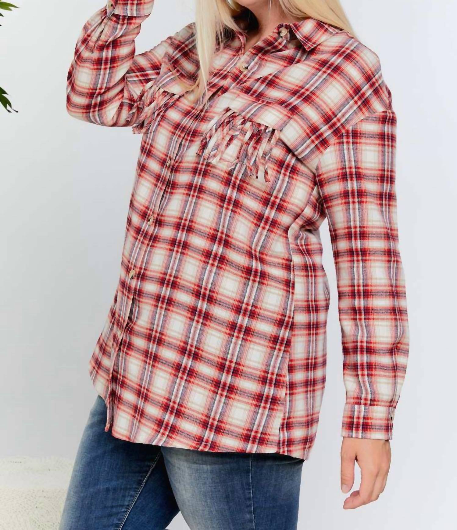 Davi & Dani - Plaid Button Up Plus Shirt