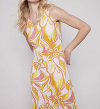 CHARLIE B Printed Sleeveless V-neck With Shirttail Hem Dress in sorbet peach - women's dress - view 4