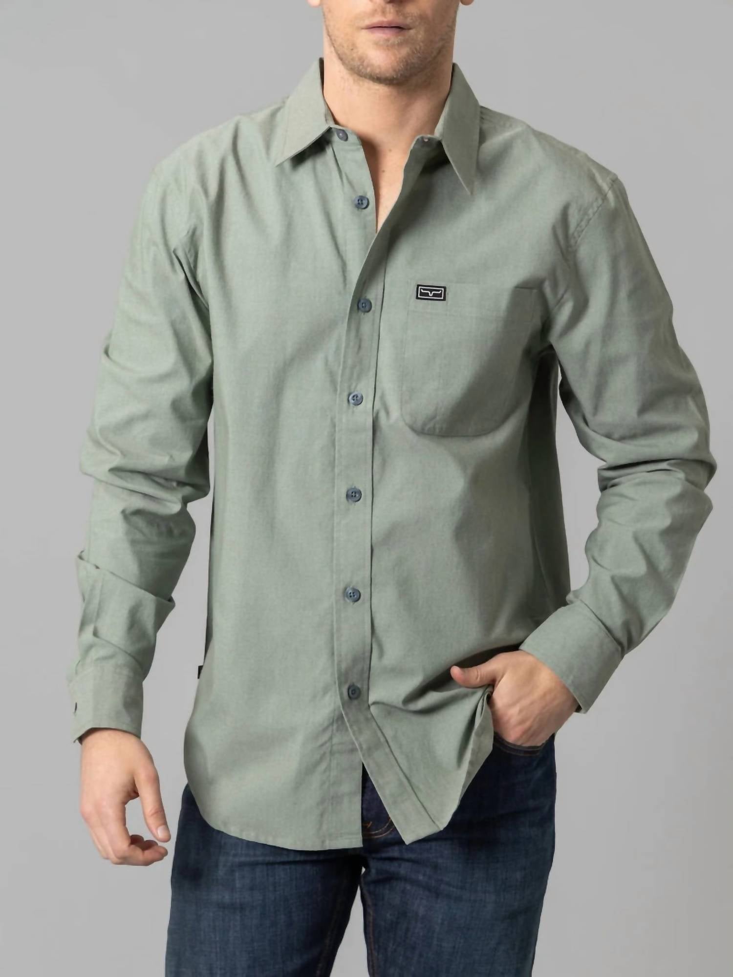 Kimes Ranch Linville Long Sleeve Shirt in sage - women's shirt - detail view