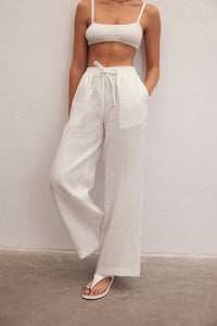 Le Cle - Ivory Wide Leg Linen Pants