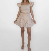 NIBI MTK Cleo Mini Skirt in pink jacquard - women's skirt
