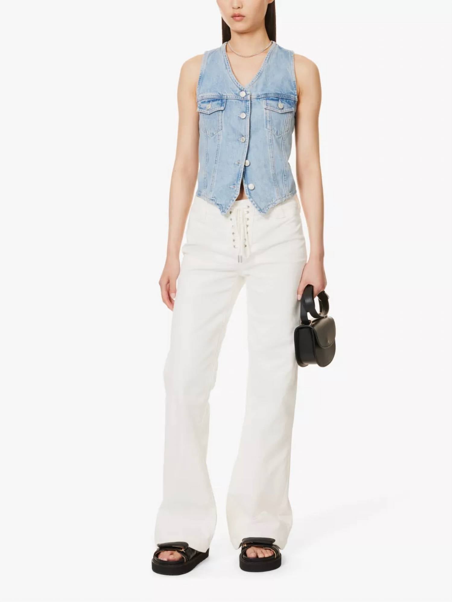 Paige Leenah Lace Up Fly Flared Jeans in ecru - women's jeans