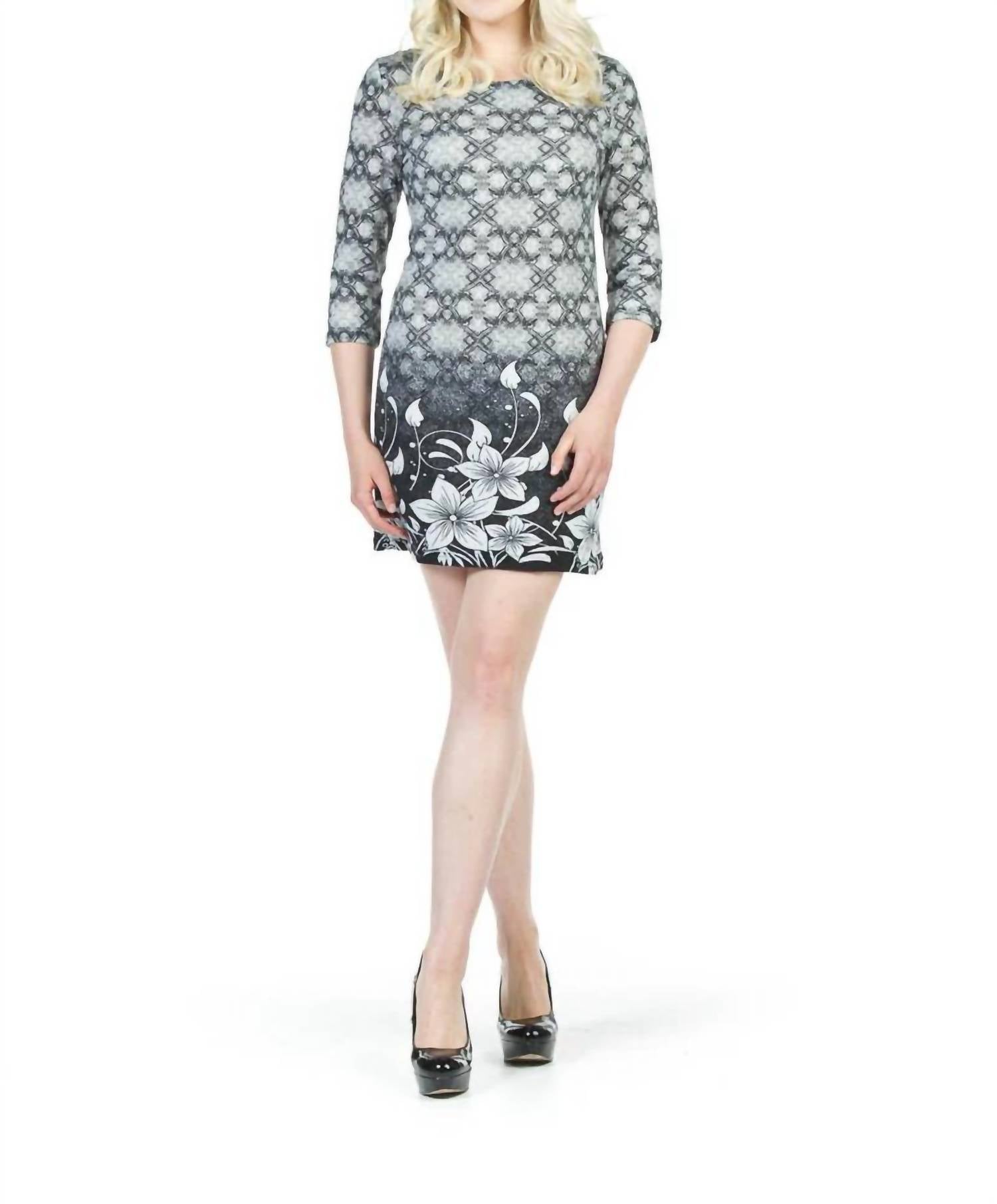 Papillon - Lattice And Floral Border Print Sweater Dress