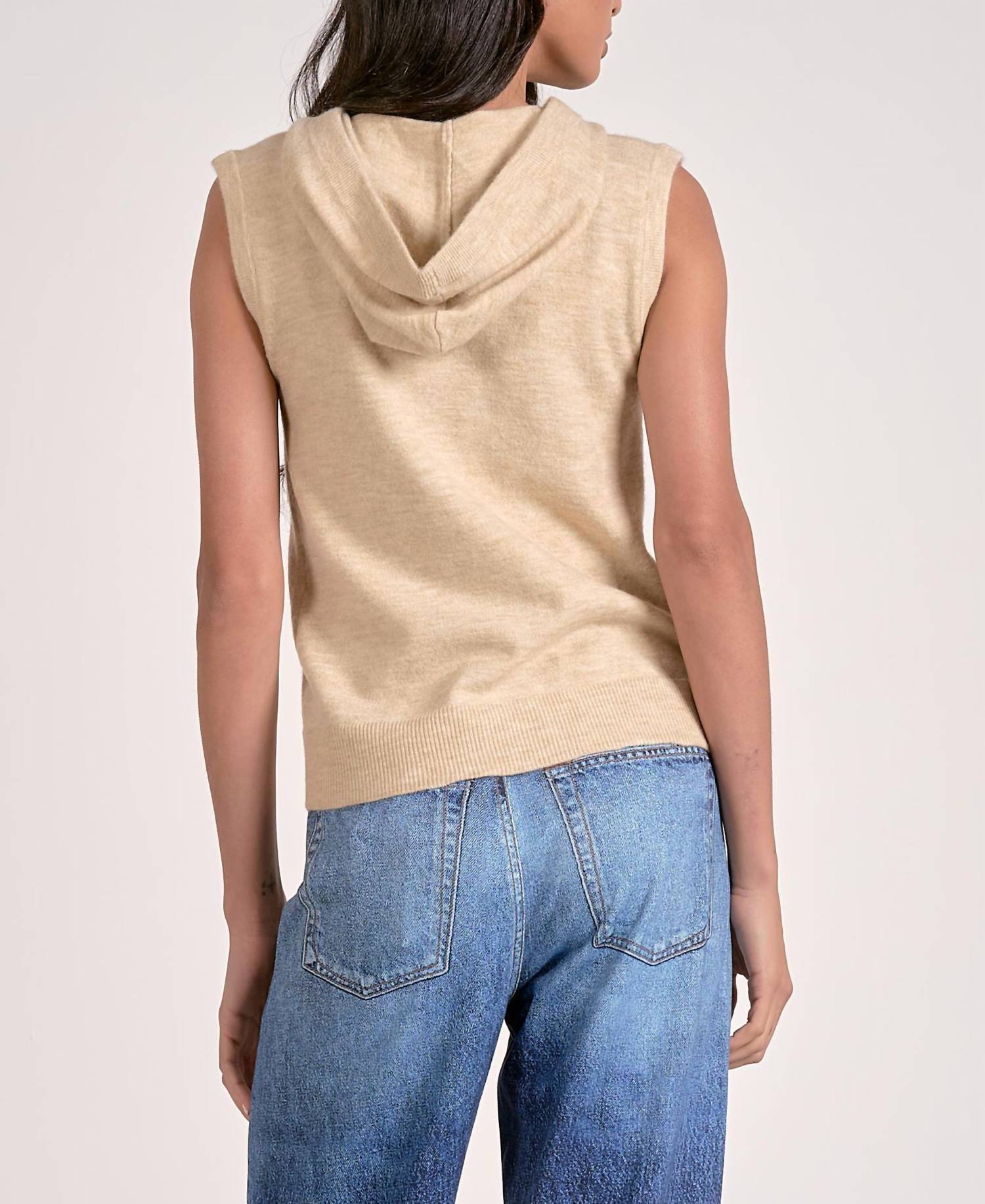Elan - Irene Sleeveless Zip Up Sweater Vest Hoodie