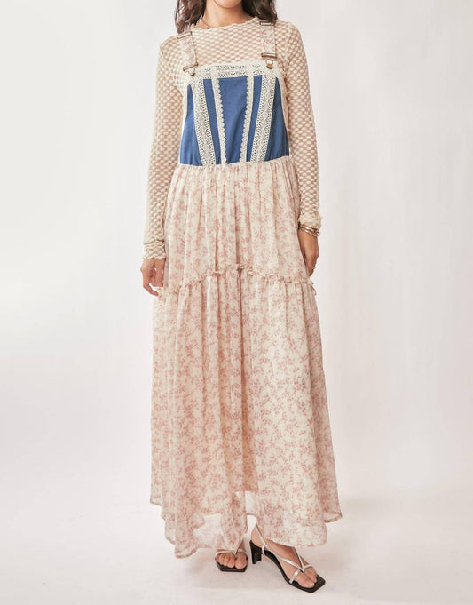 Davi & Dani - Denim With Lace Overall Midi Dress