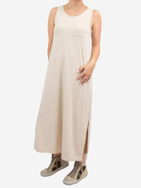 mittoshop Rib Knit Midi Dress in oatmeal - women's dress - detail view