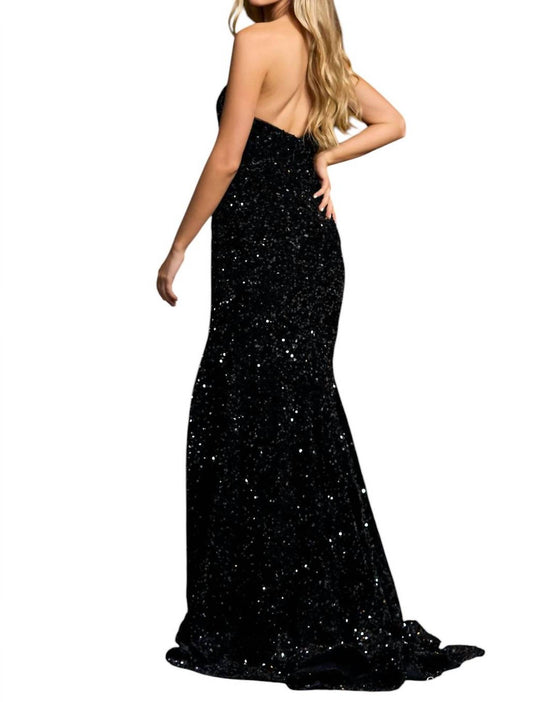 Sherri Hill - One Shoulder Fitted Sequin Velvet Gown