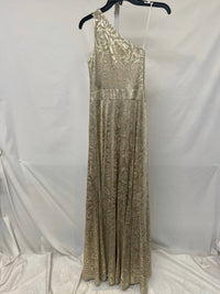 Betsy & Adam - One-shoulder Wrap Foil Floral Gown