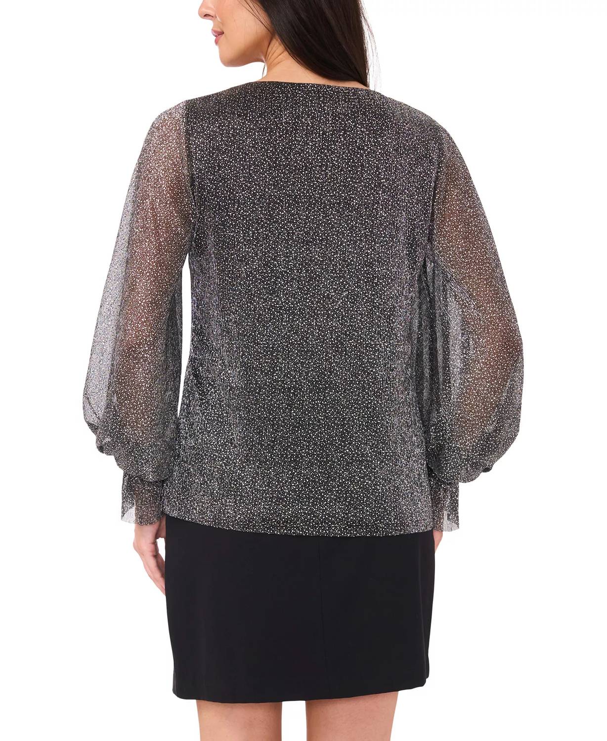 Vince Camuto - Metallic V-neck Sheer Sleeve Top