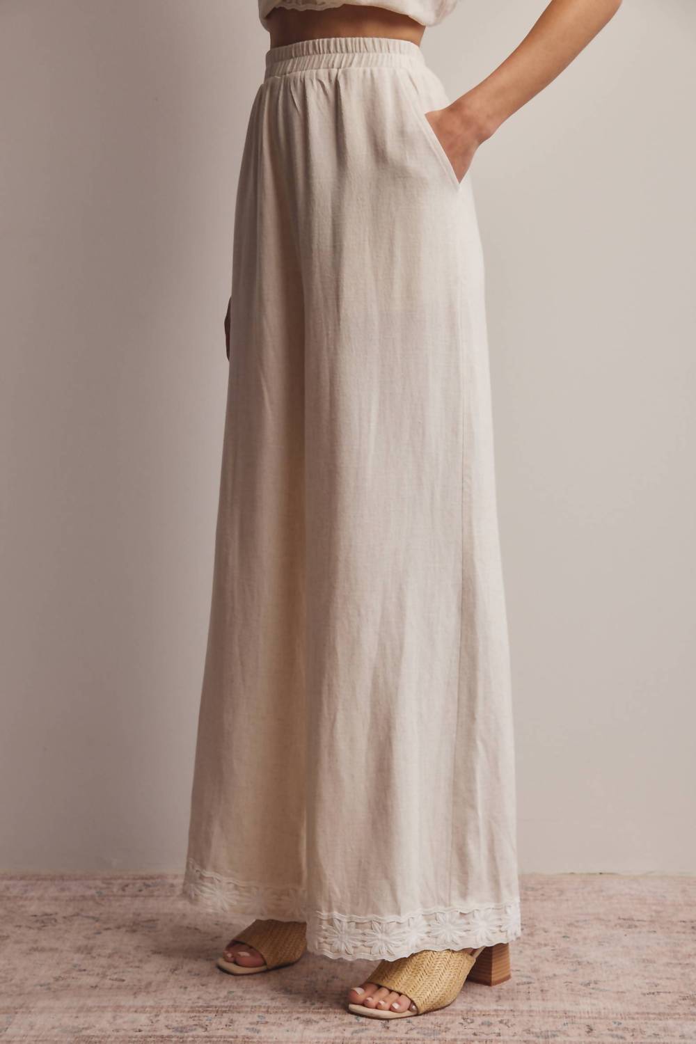 Forte - Embroidered Square Neck Tank And Wide Leg Pants Set