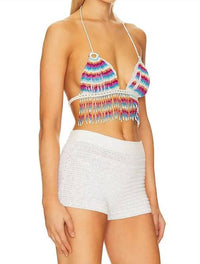 My Beachy Side Beaded Halter Top in fringe multi - women's shirt - detail view