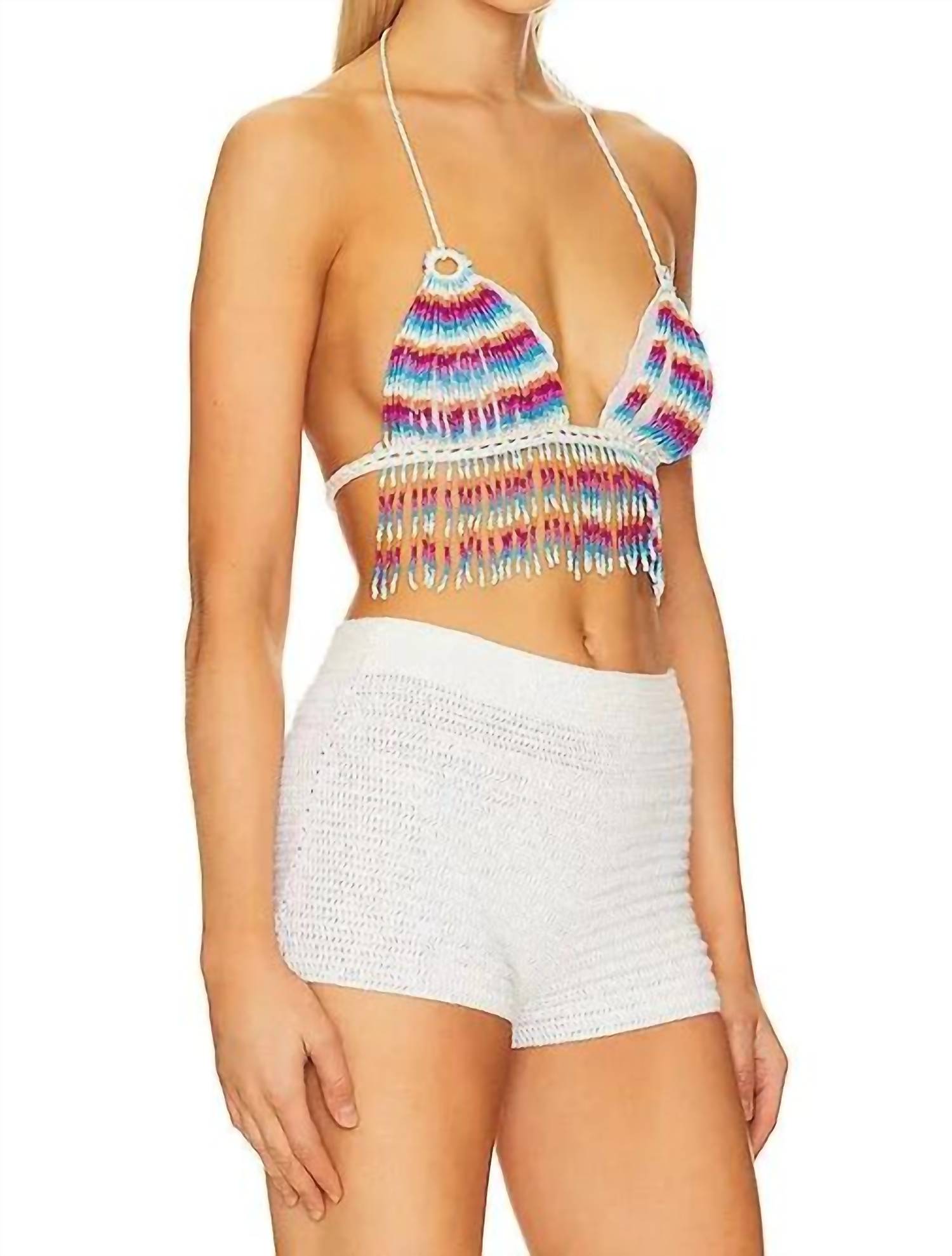 My Beachy Side Beaded Halter Top in fringe multi - women's shirt - detail view