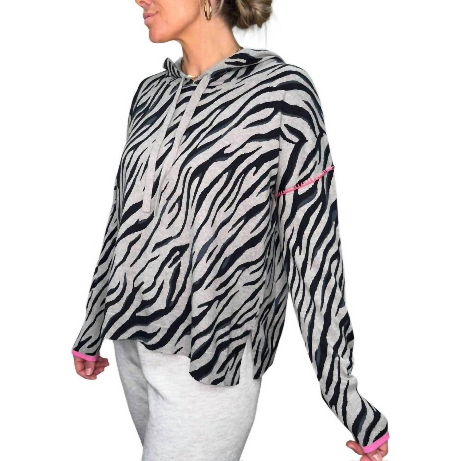 J. Society Zebra Stripe Hoodie in heather - women's top - detail view