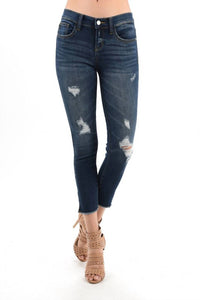 Judy Blue Bootyfull Distressed Side Slit Skinny Jeans - Plus in dark blue - women's jeans