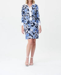 Joseph Ribkoff Floral Sheath Midi Dress in blue vanilla - women's dress - detail view