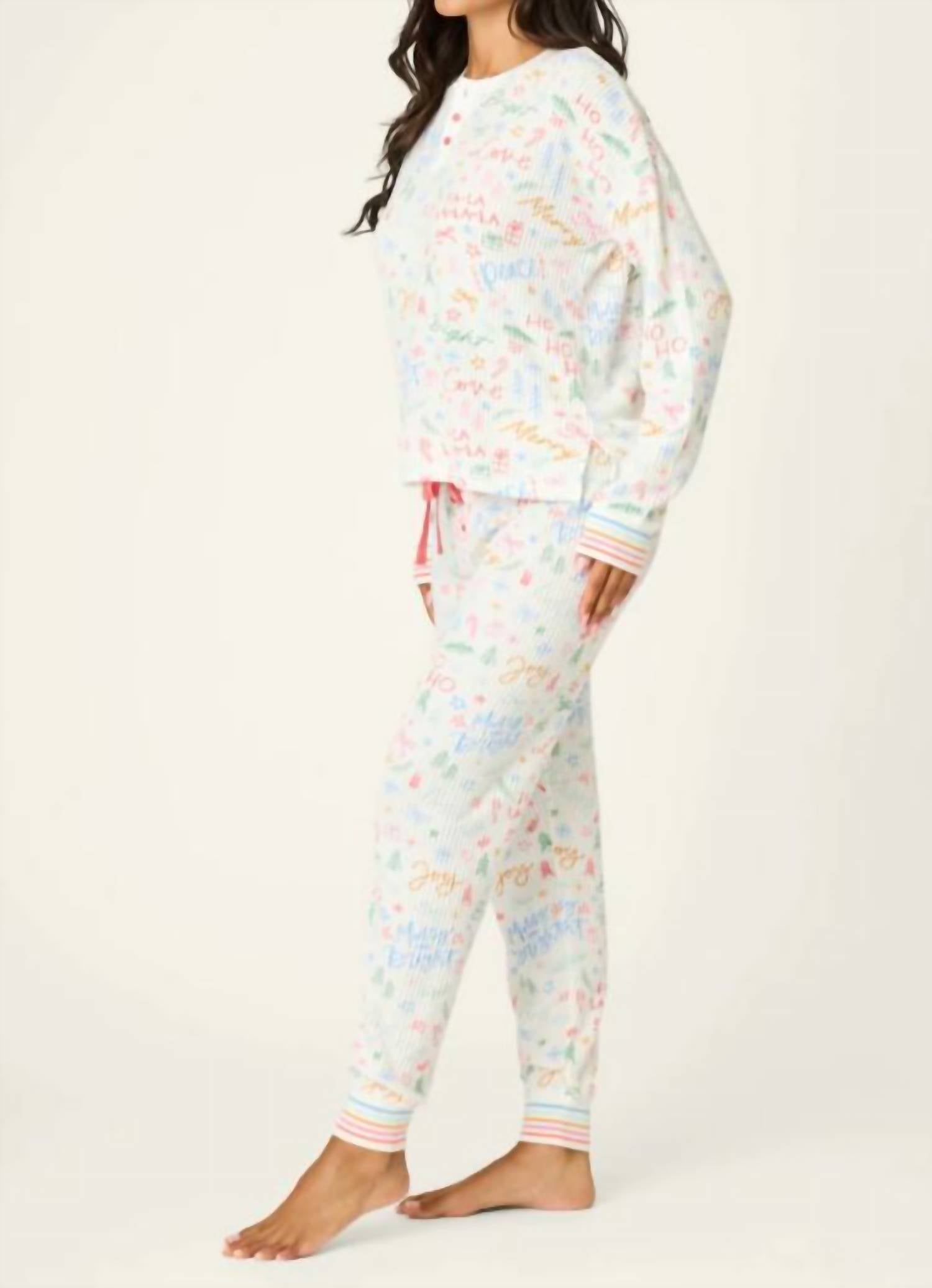 PJ Salvage Ski Jammie Classics Fa La La Pajama Set in ivory - women's sleepwear - detail view