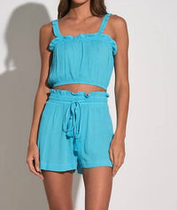 ELAN Ruffle Tank Top in teal - women's tank top