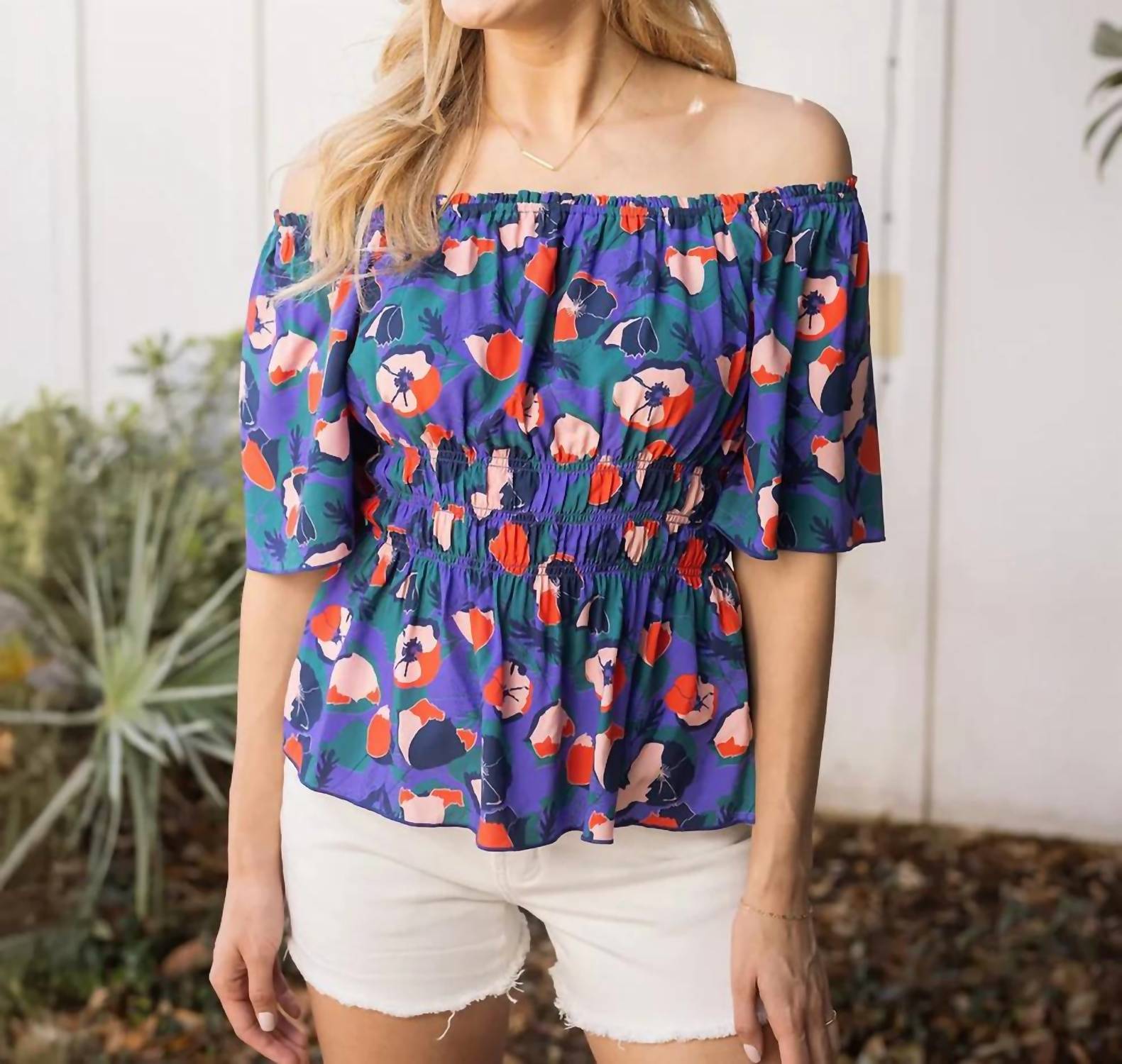 Grace and Lace Josie Smocked Top in purple poppy - women's blouse