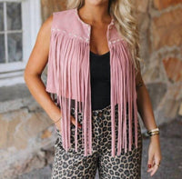 Lucky & Blessed - Suede Fringe Vest With Buck-stitch Detail
