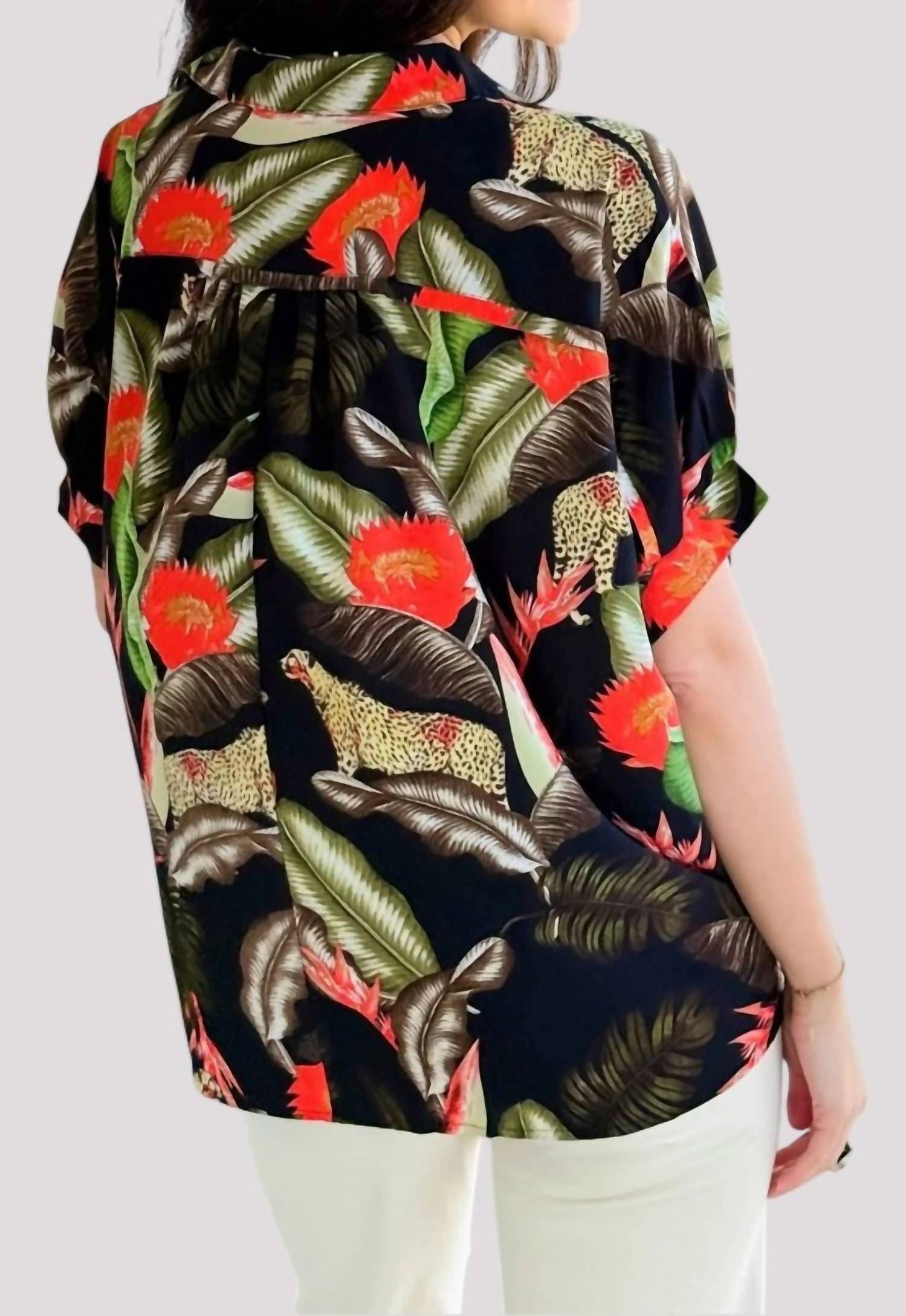 umgee Jungle Muse Button Down Top in black multi - women's blouse - alternate view
