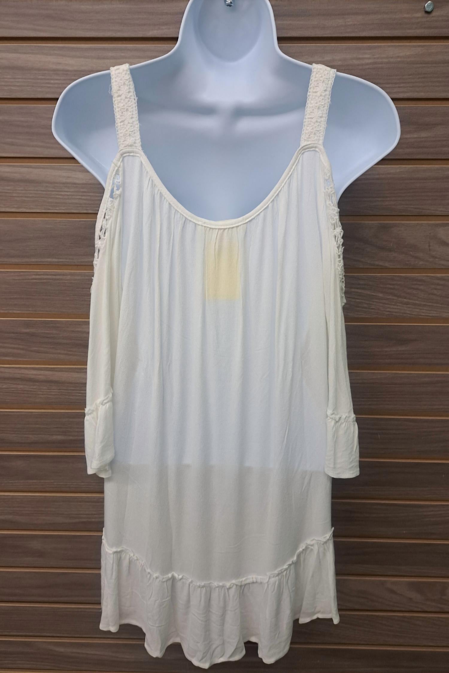 Hopely - Women's Linen Lace Cold Shoulder Pull Over Flowy