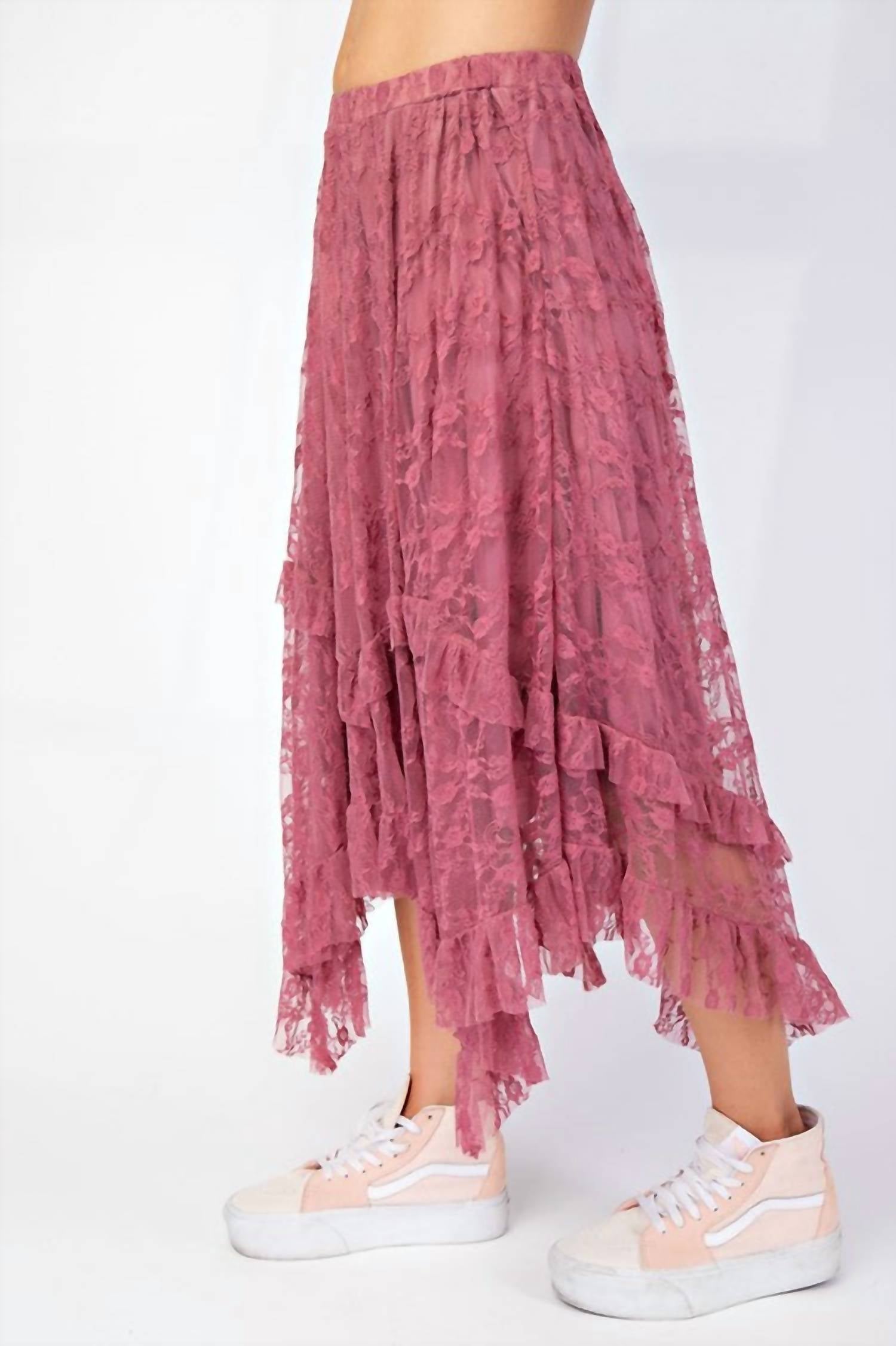 Easel - Alana All Over Lace Sharkbite Maxi Skirt