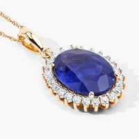 Diana M Jewels Women's Oval Natural Ceylon Blue Sapphire Pendant Necklace (3.07 Ct) - Signature Plus in 18k yellow gold - women's jewelry - detail view