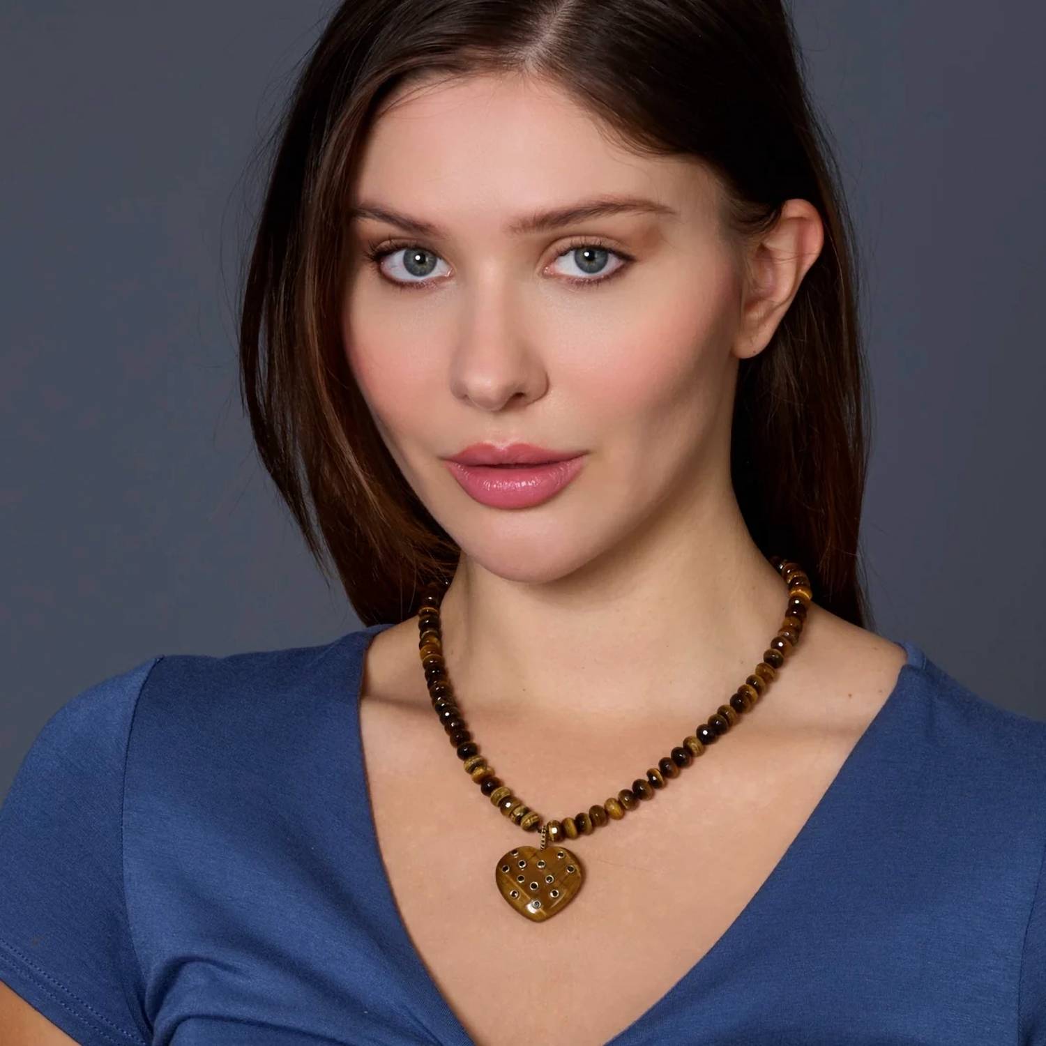 Rachel Reinhardt - Women's Tigers Eye Gemstone Heart Pendant Necklace