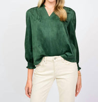 Ivy Jane Long Sleeve Suede Top in hunter 1 - women's blouse